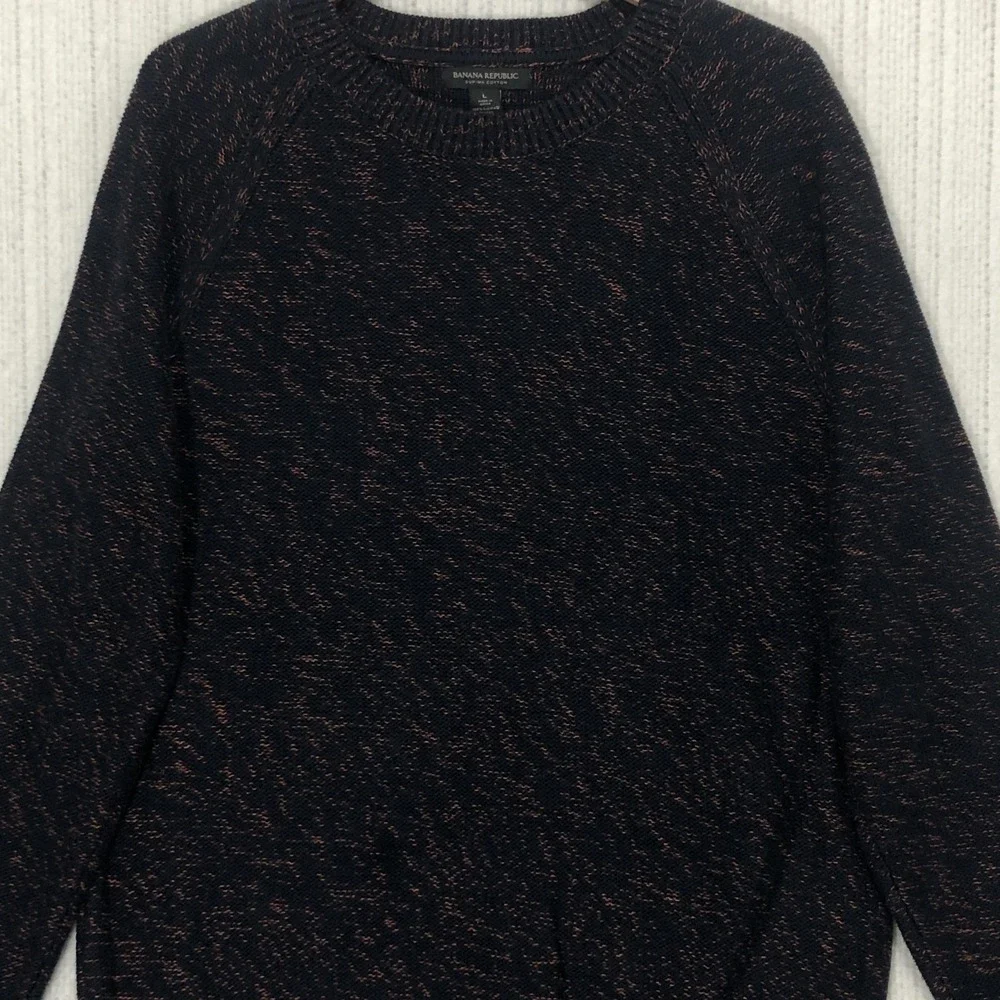 Banana‎ Republic Mens Supima Cotton Marled Knit Sweater Navy Orange Large Raglan